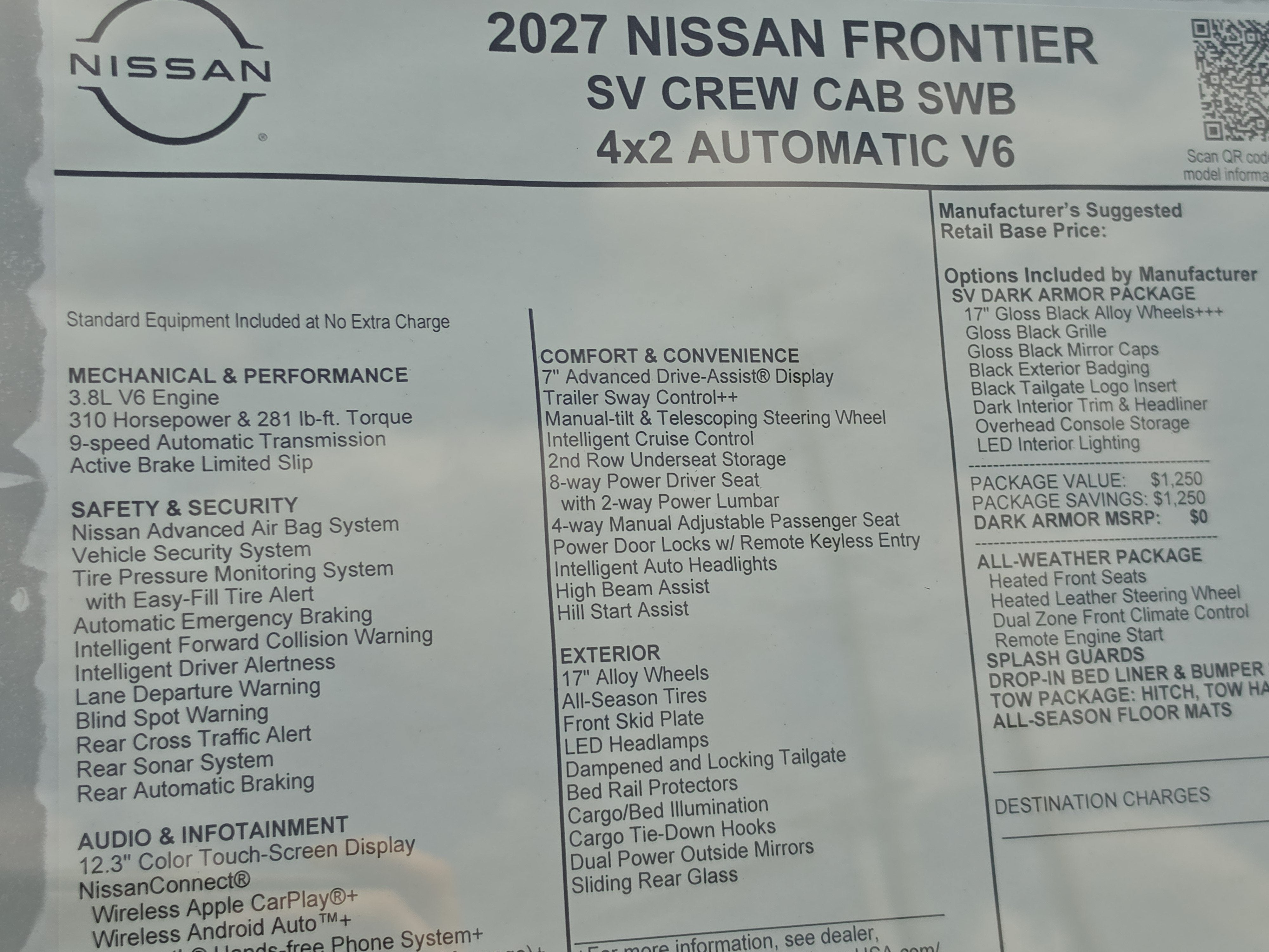 2027 Nissan Frontier SV